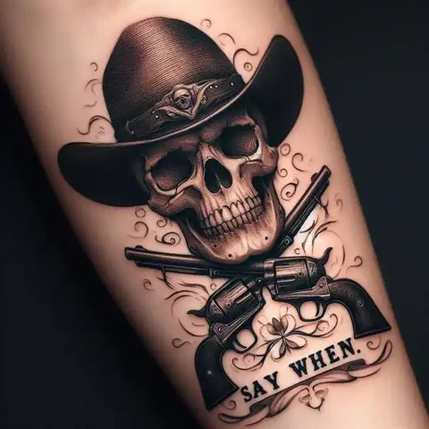 21 Dazzling Doc Holliday Tattoo Ideas To Sling Guns Like A Pro! 10 Artistic Doc Holliday Skull Design With Alluring Spirals 2