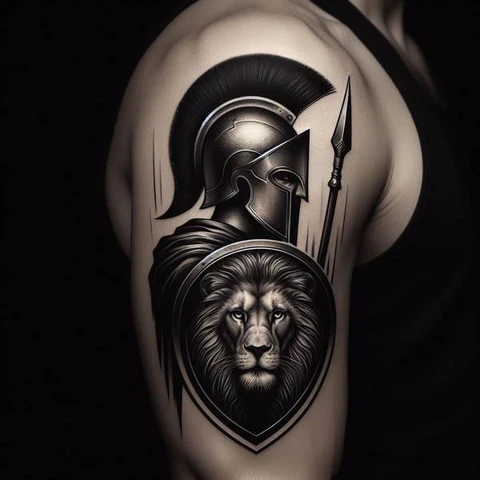 75 Meaningful Spartan Tattoo Ideas To Pump Your Blood With Adrenaline 15 Artistic Spartan And Lion Tattoo 2