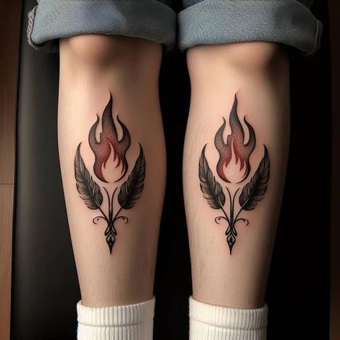 14 Thunderous Twin Flame Tattoo Ideas 11 Artistic Twin Flame Design On Leg