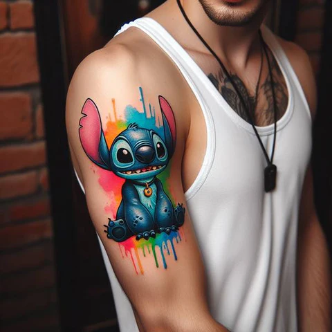 17 Charming Stitch Tattoo Ideas To Stimulate Your Brain! 11 Artwork To Melt For Whimsical Stitch Watercolor Tattoo