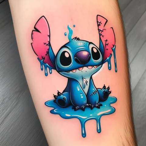 17 Charming Stitch Tattoo Ideas To Stimulate Your Brain! 12 Artwork To Melt For Whimsical Stitch Watercolor Tattoo2