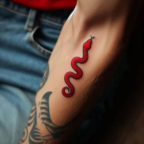 30 Sacred Snake Tattoo Ideas To Highlight Your Exclusivity! 20 Aura Of ExclusivityFiery Red Snake Tattoo