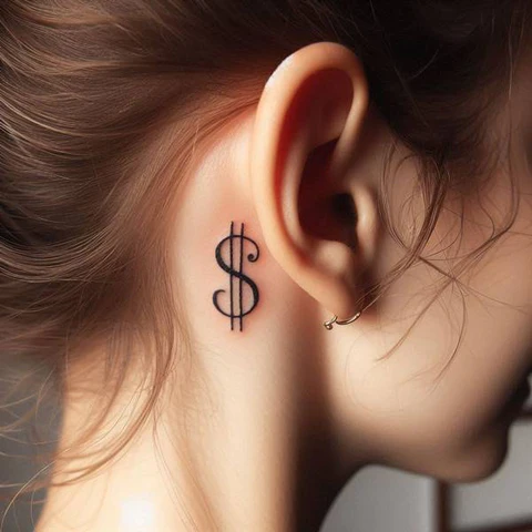 Behind The Ear Dollar Sign Tatto
