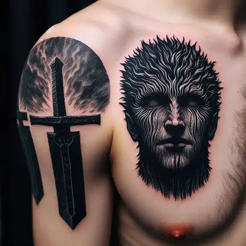Berserk Face Tattoo Portraying An Abstract Meaning