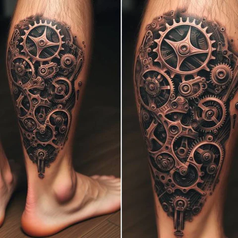 Biomechanical Calf Tattoo