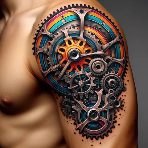 Biomechanical Gear Tattoo