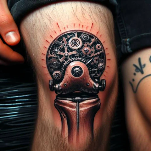 Biomechanical Kneecap Tattoo