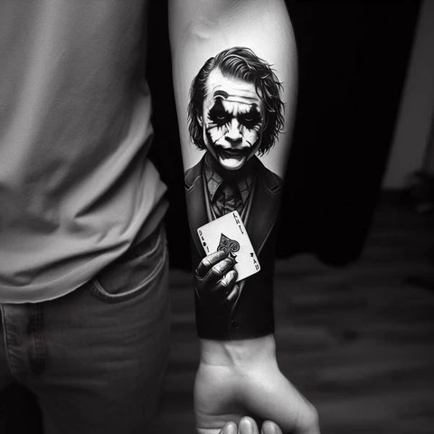 29 Fascinating Joker Tattoo Ideas 23 Black And White Joker Forearm Tattoo2