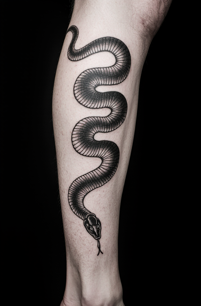Black And White Leg Snake Tattoo