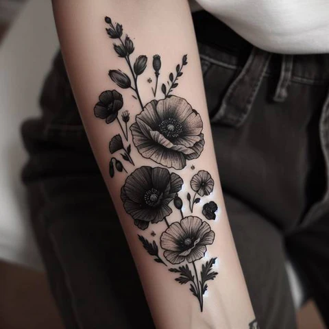 16 Pleasant Poppy Tattoo Ideas To Reveal Life’s Meaning! 22 Blast Of Monochrom2 Detailed Poppy Blackwork Tattoo