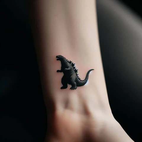 Blending With The Skin Small Godzilla Tattoo With Fabulous Outlines 2