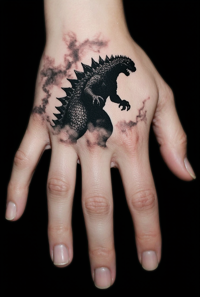 Blending With The Skin Small Godzilla Tattoo With Fabulous Outlines