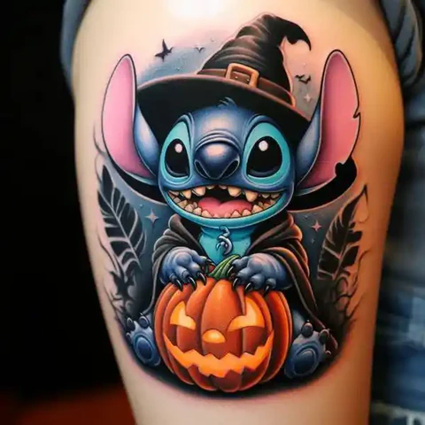 17 Charming Stitch Tattoo Ideas To Stimulate Your Brain! 24 Bloom Of Radiance Illuminating Halloween Stitch Tattoo