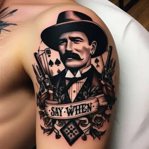 21 Dazzling Doc Holliday Tattoo Ideas To Sling Guns Like A Pro! 21 Bold Doc Holliday Tattoo On Arm