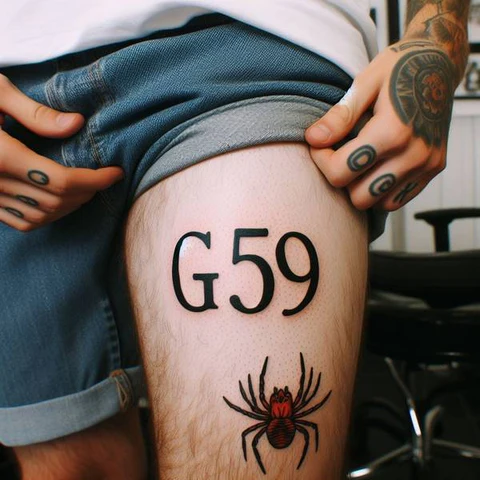 14 Timeless G59 Tattoo Ideas For People With No Fear! 13 Bold G59 Thigh Tattoo With A Bloody Spider