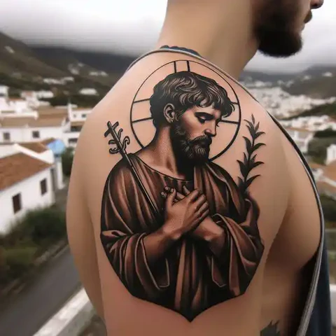 15 Sensational San Judas Tattoo Ideas 16 Bold San Judas Tattoo On Shoulder