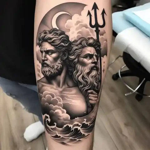 16 Peaceful Poseidon Tattoo Ideas To Control Your Emotions! 13 Bonded For Eternity Intertwined Zeus And Poseidon Tattoo