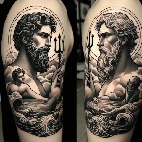 16 Peaceful Poseidon Tattoo Ideas To Control Your Emotions! 14 Bonded For EternityIntertwined Zeus And Poseidon Tattoo 1