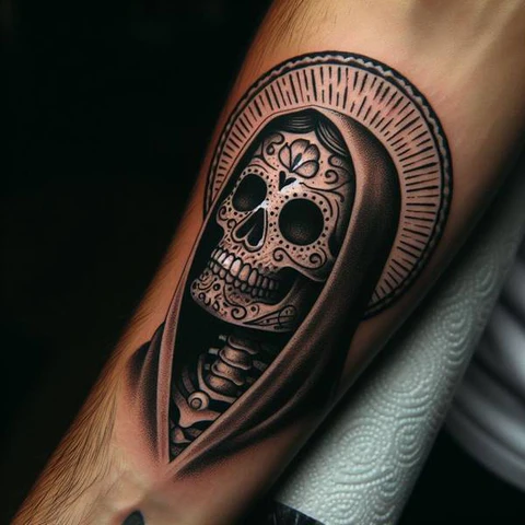 Brave Skull Tattoo With Straight Lines 2