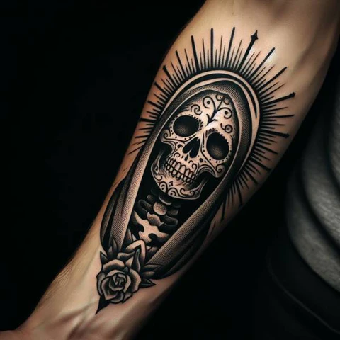 Brave Skull Tattoo With Straight Lines