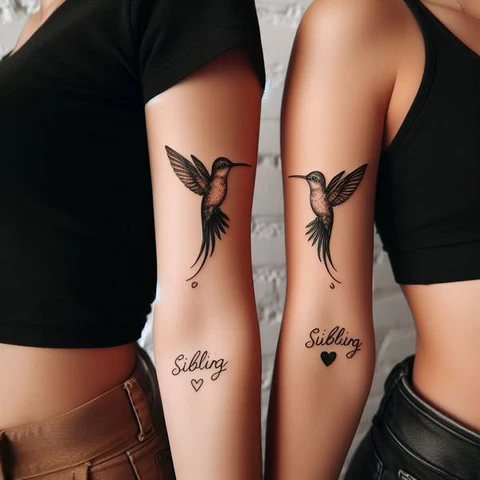 20 Stunning Sibling Tattoo Ideas To Go Back In Time! 32 Buzz Of Positivity Shaded Sibling Hummingbird Tattoo