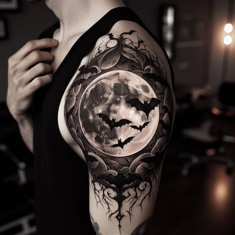 Celestial Gothic Moon Tattoo