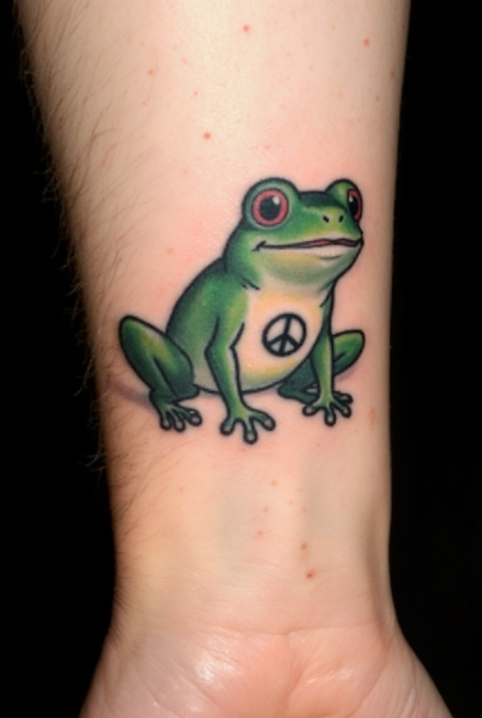 23 Fabulous Frog Tattoo Ideas 22 Cheerful Peace Frog Tattoo 1