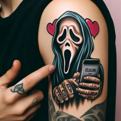 Colorful Halloween Ghostface Hand Tattoo