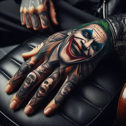 29 Fascinating Joker Tattoo Ideas 1 Colorful Joker Tattoo On Hand