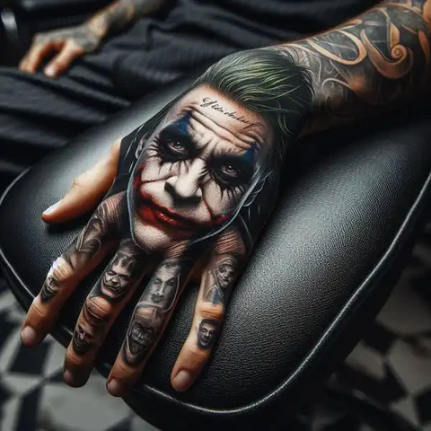 29 Fascinating Joker Tattoo Ideas 2 Colorful Joker Tattoo On Hand2