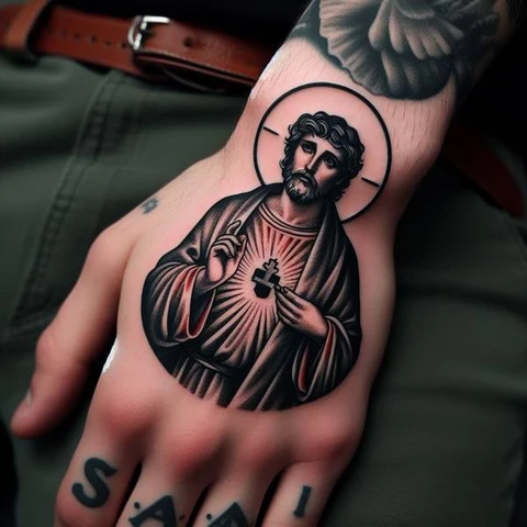 15 Sensational San Judas Tattoo Ideas 4 Colorful San Judas Tattoo On Hand2