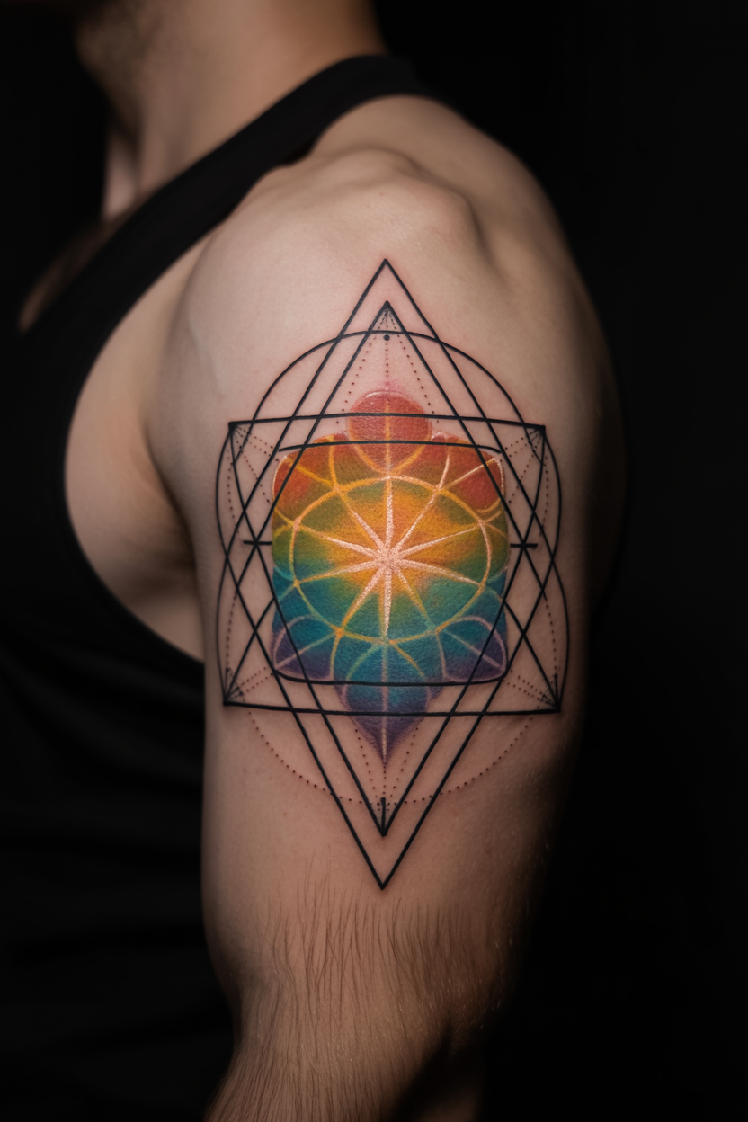 Confinement Of Evil Thoughts Sacred Geometry As above so below Tattoo With A Blast Of Radiance