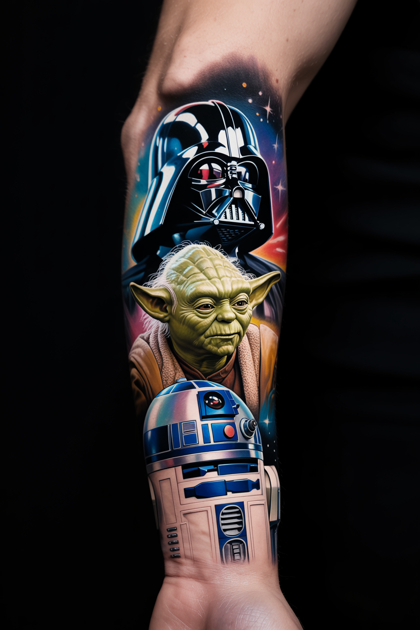 Cool Star Wars Tattoo With Three Iconic Characters