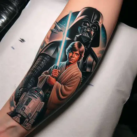 Cool Star Wars Tattoo With Three Iconic Characters