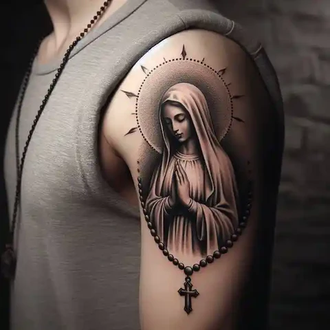 17 Sensational Virgin Mary Tattoo ideas 15 Count Infinite Blessings With Virgin Mary Rosary Tattoo