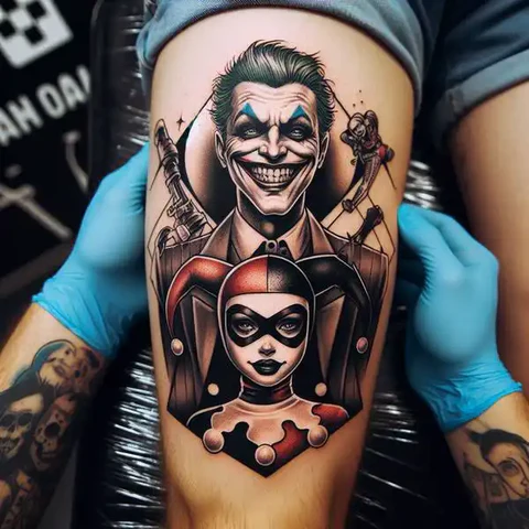 29 Fascinating Joker Tattoo Ideas 7 Couple Joker And Harley Quinn Tattoo3
