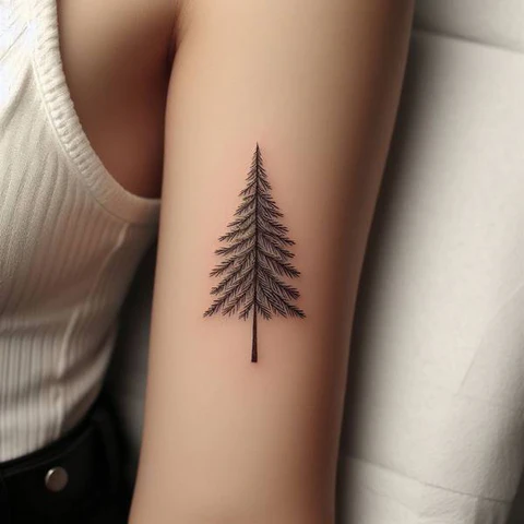 Creative Pine Tree Outline Tattoo
