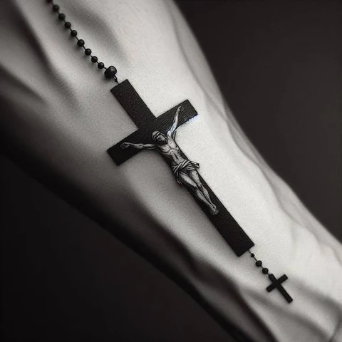 Cross With Rosary Tattoo 2