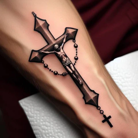 Cross With Rosary Tattoo