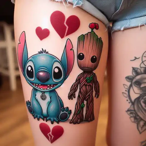 17 Charming Stitch Tattoo Ideas To Stimulate Your Brain! 31 Crossover Of The Century Heartwarming Stitch And Groot Tattoo