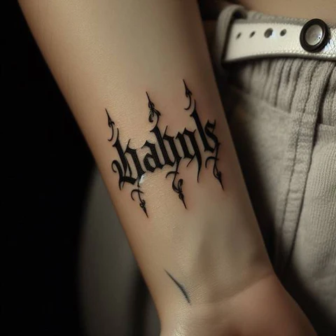 Cryptic Gothic Lettering Tattoo