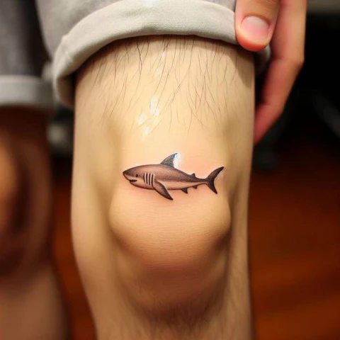 Dainty Above The Knee Shark Tattoo