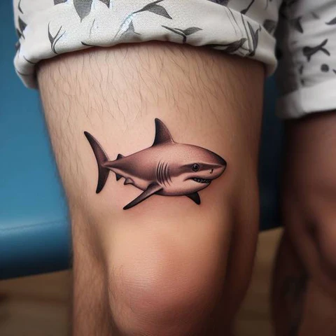 Dainty Above The Knee Shark Tattoo2