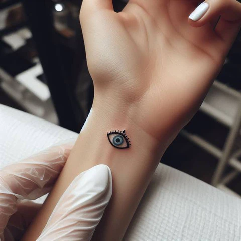 18 Engaging Evil Eye Tattoo Ideas 18 Dainty Eye Tattoo On Wrist2