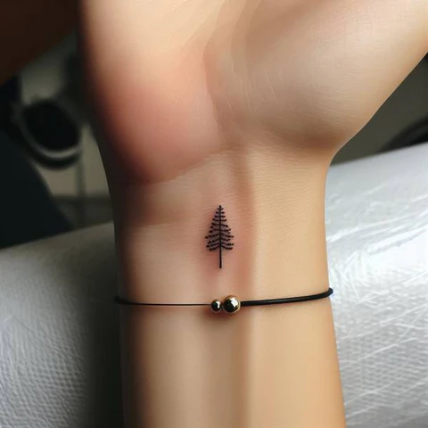 Dainty Pine Tree Tattoo On Wrist