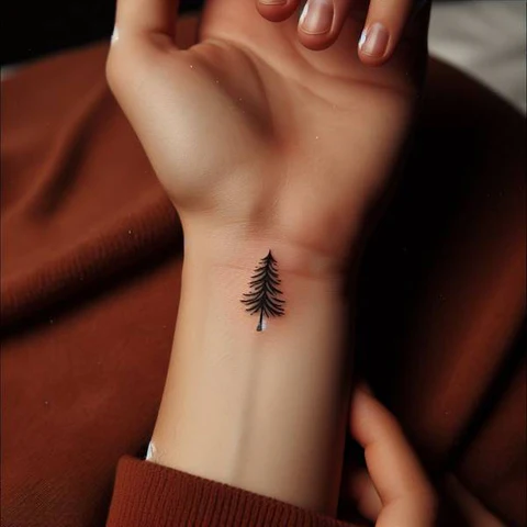 Dainty Pine Tree Tattoo On Wrist2