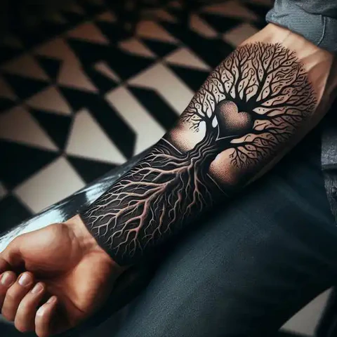 23 Fearless Family Tree Tattoo Ideas 34 Dark Family Tree Blackwork Tattoo