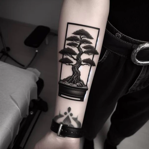 Dark Japanese Pine Tree Tattoo