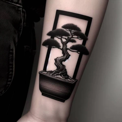 Dark Japanese Pine Tree Tattoo2