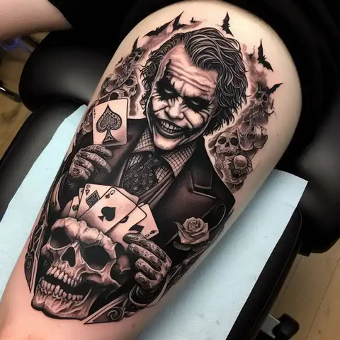 29 Fascinating Joker Tattoo Ideas 47 Deadly Joker Tattoo On Thigh